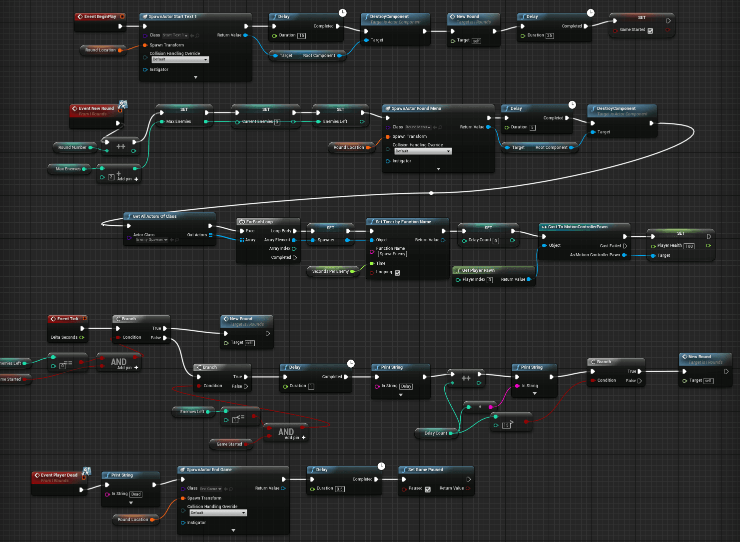 Blueprint programming for the main gamemode in the game.
