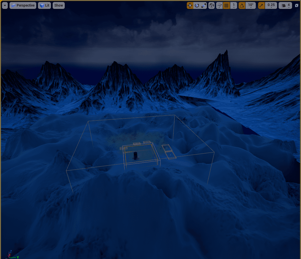 Editor view of the game level landscape.