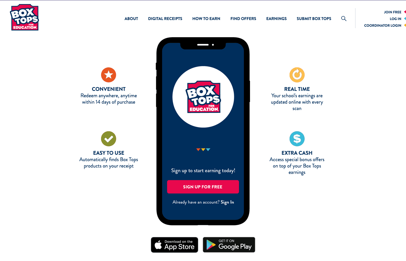 Box Tops for Education homepage