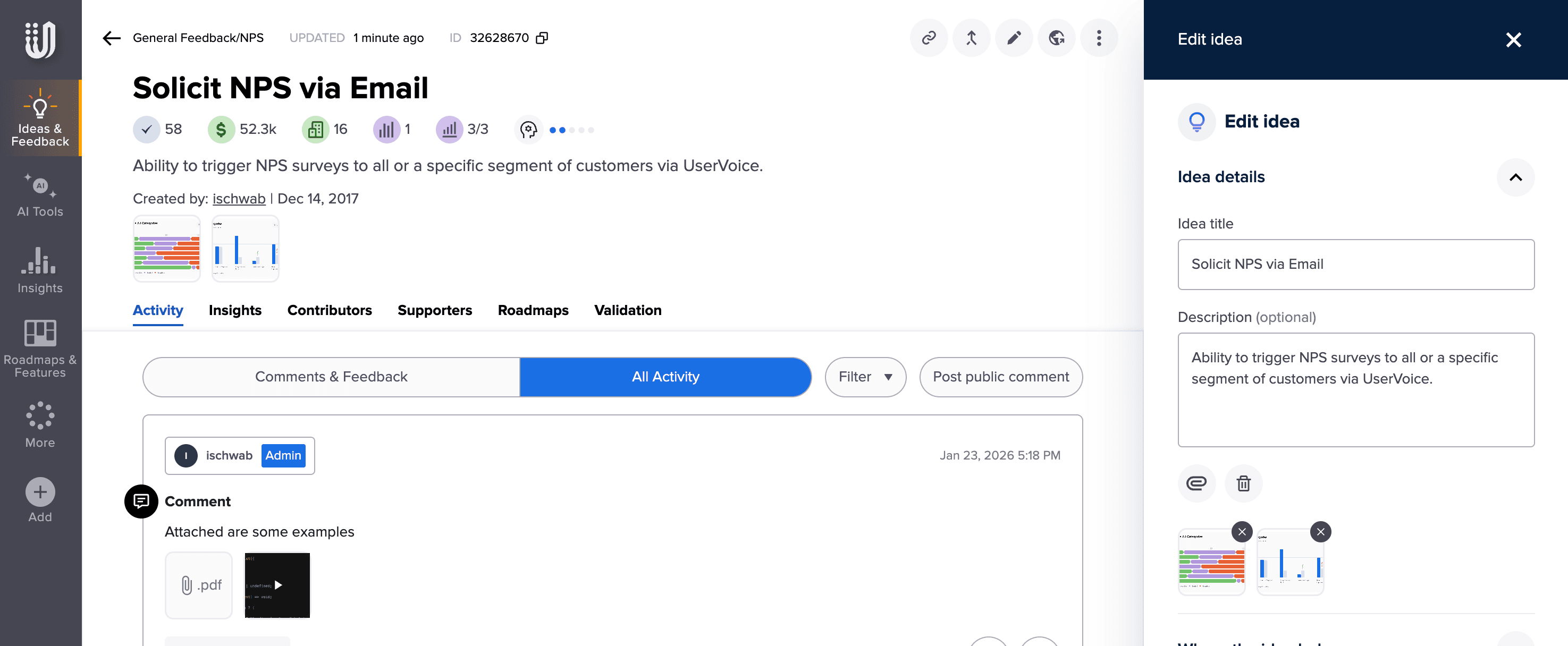 UserVoice attachment rendering interface