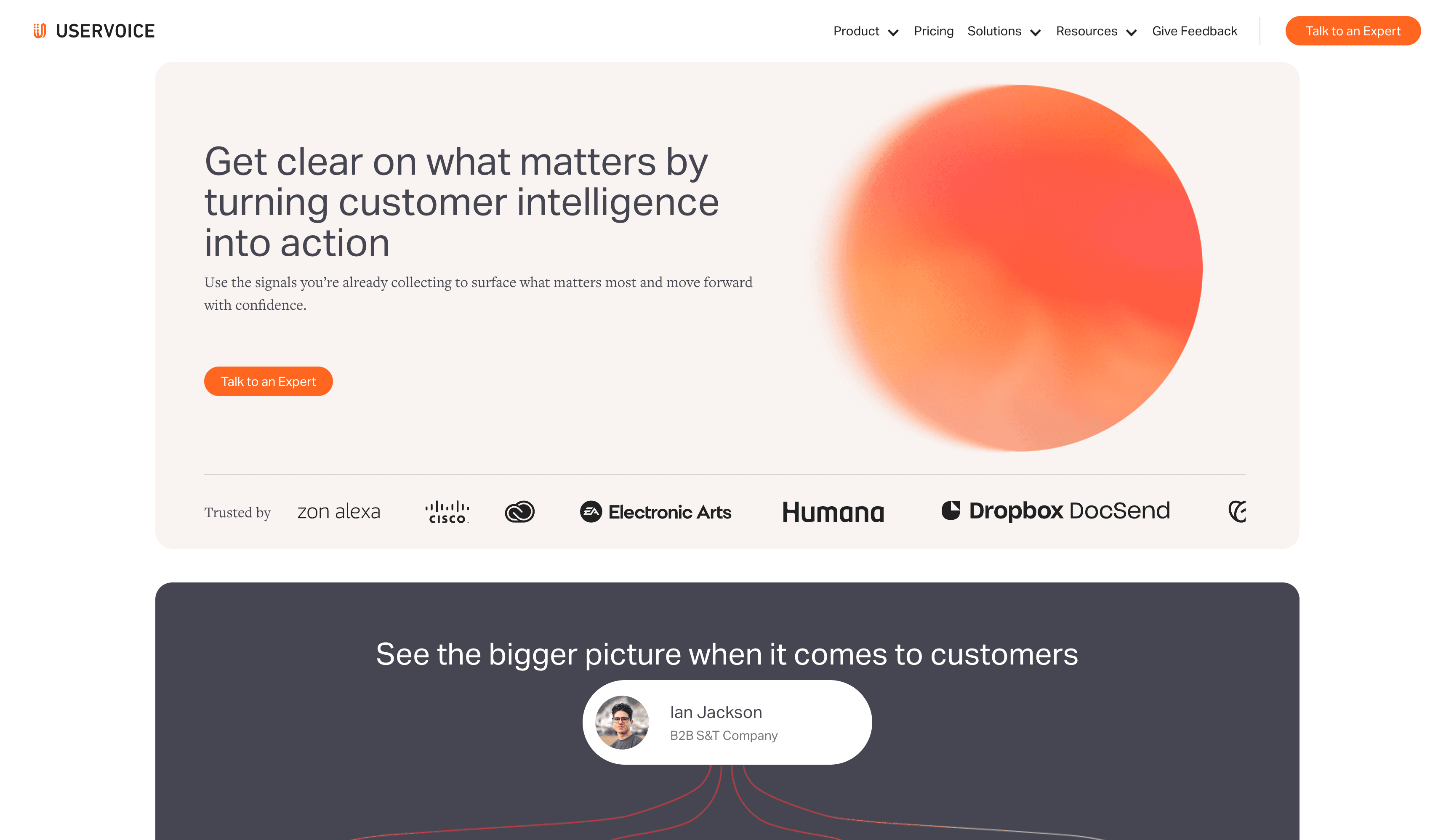 UserVoice application homepage