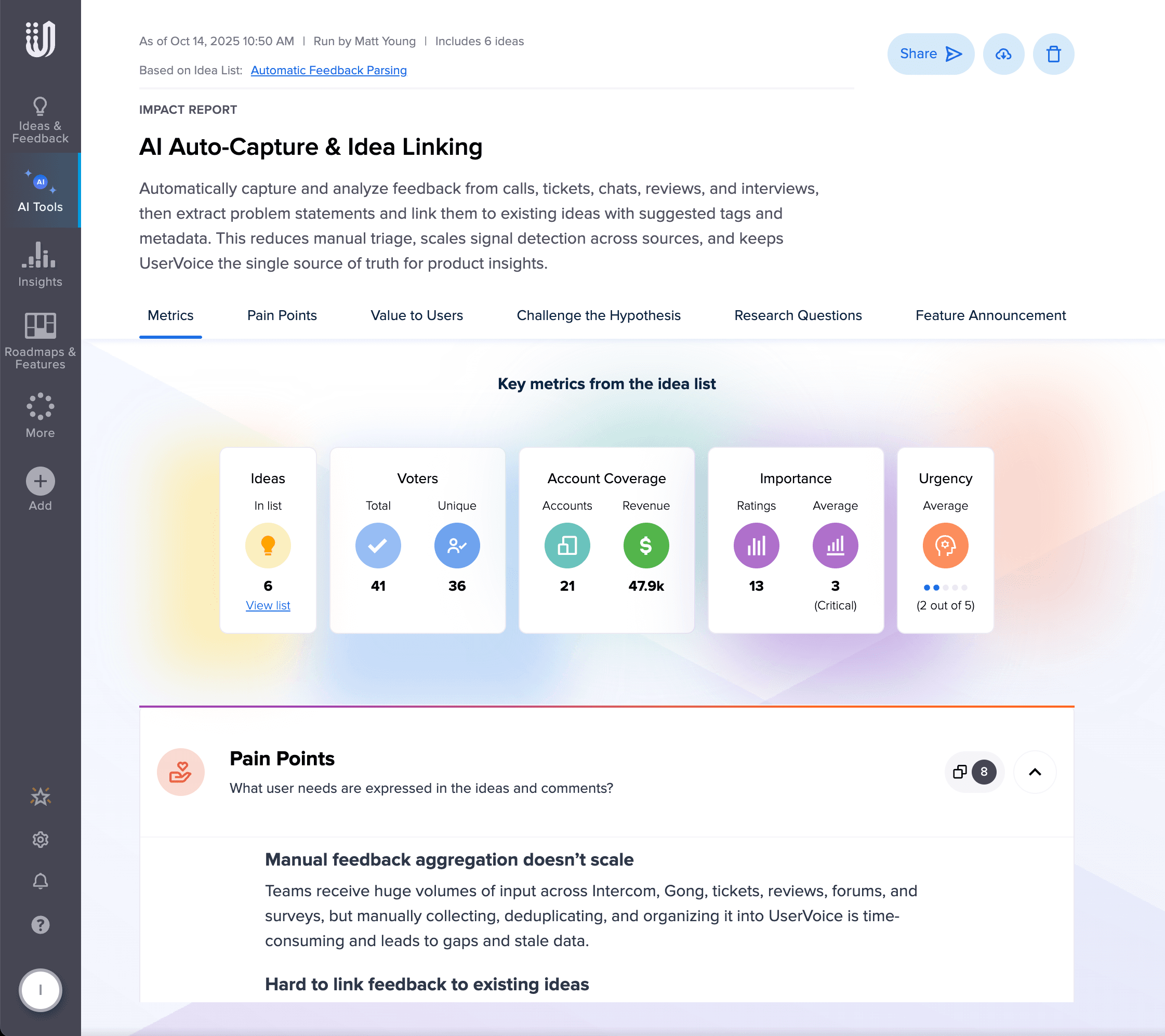 UserVoice AI-powered impact reports